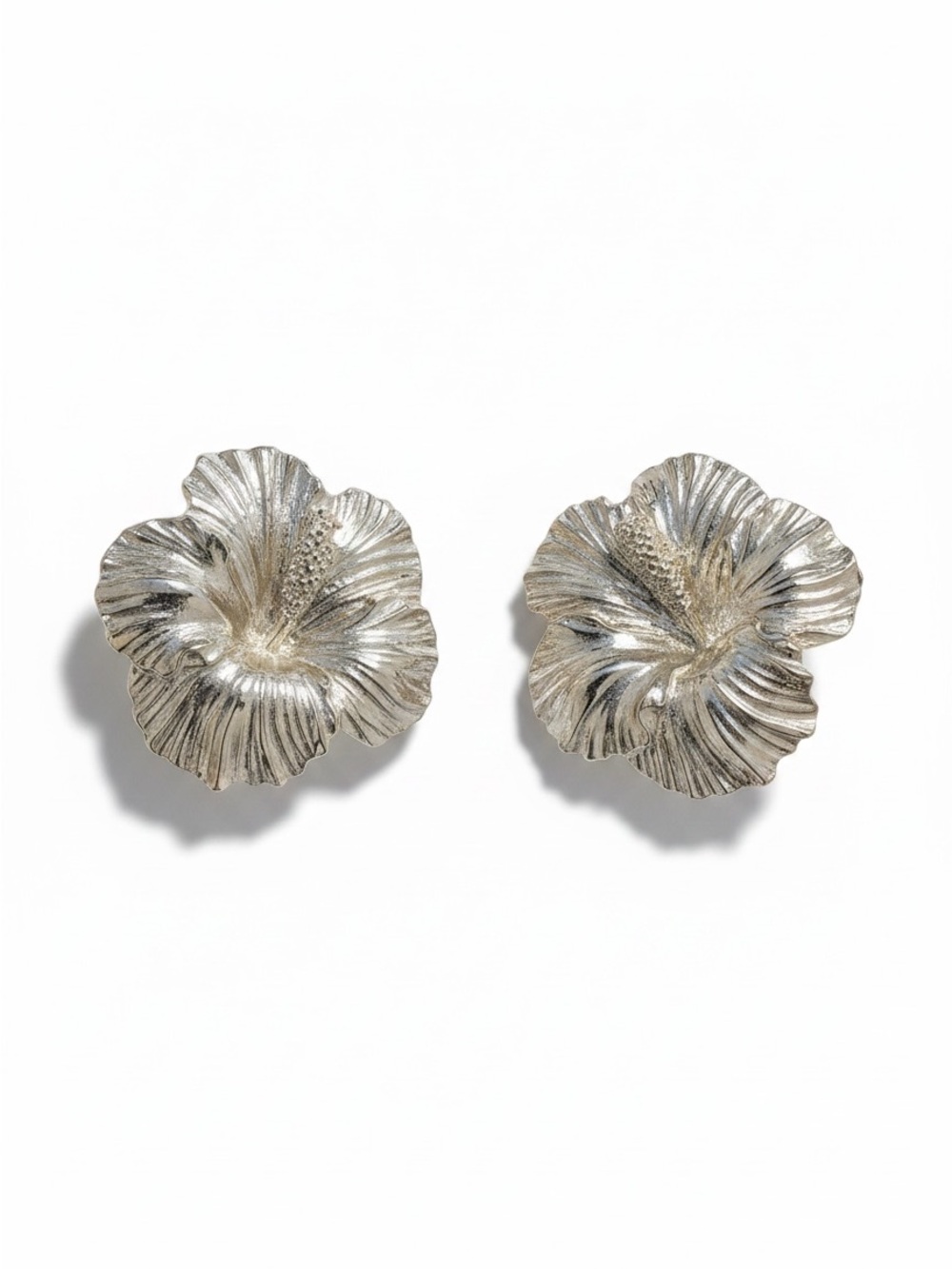 Vintage Nancy Katz Silver Hibiscus Clip-On Earrings
